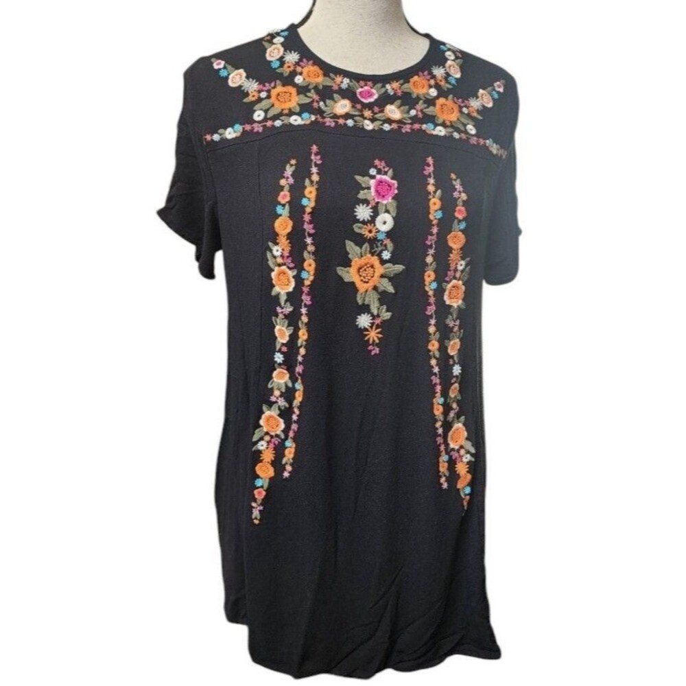 UMGEE Black Embroidered Dress Size Medium Boho Country Chic